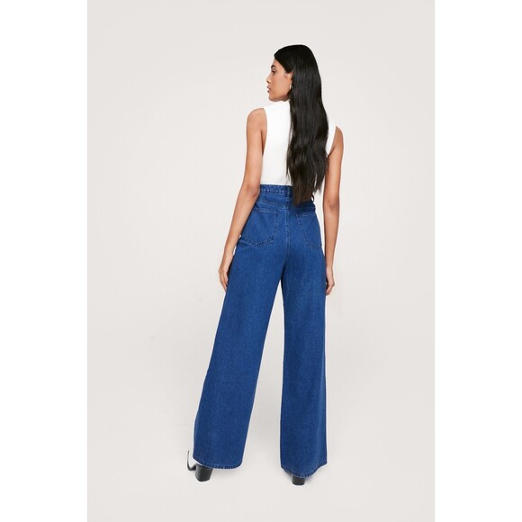 Nasty Gal Collection Wide Leg Jeans Women Size 2 Blue Patch Pocket - Picture 11 of 11